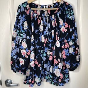 ELLE Floral Pleated Balloon Sleeve Blouse - XL